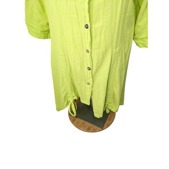 CMC By Color Me Cotton Womens Shirt Dress Chartruse Large Cotton Drawstring Side - Picture 2 of 8